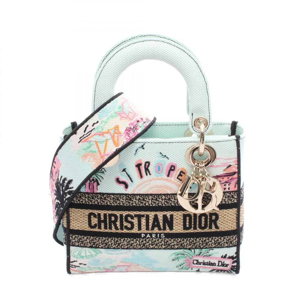 Christian Dior LADY Lite Handbag Canvas Green Black Multicolor